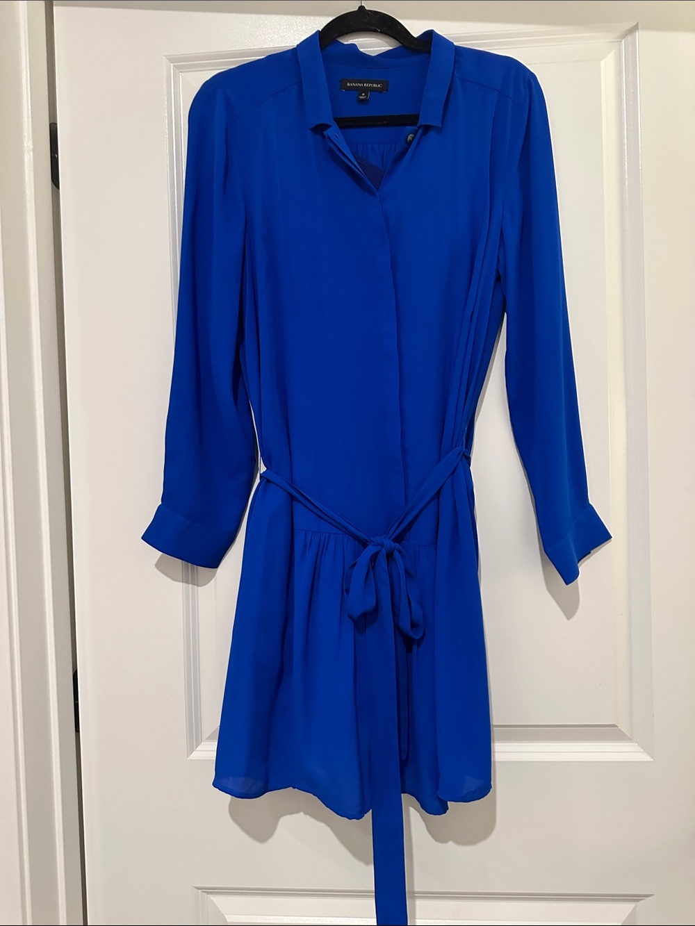 Banana Republic Cobalt Blue Tie-Waist Long Sleeve Shirt Dress